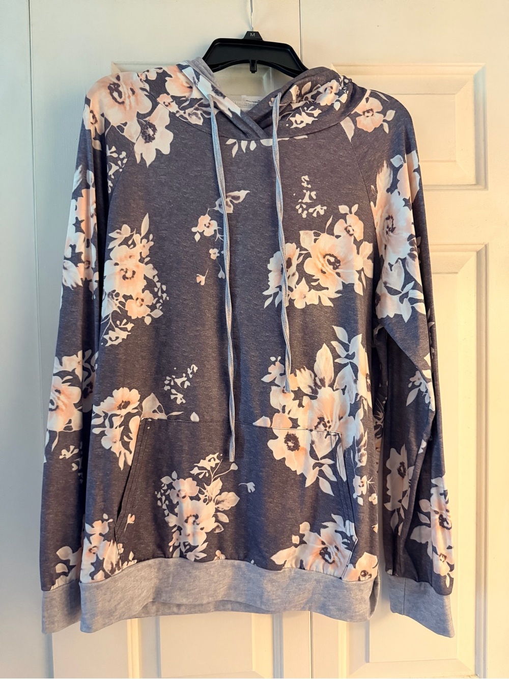 Floral Hooded Sweater in Gray with Blush Flowers